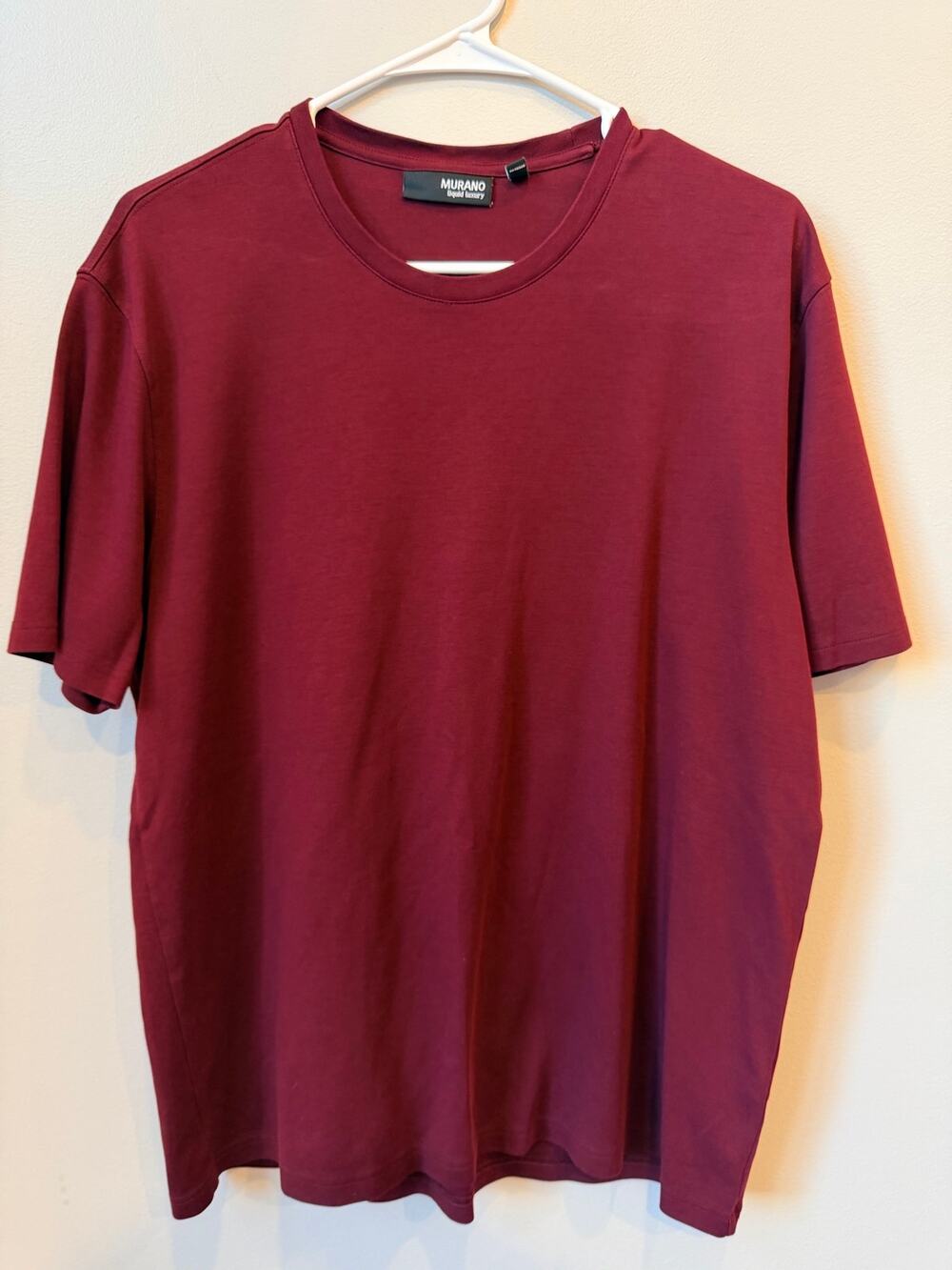 Murano Liquid Luxury Men's Crew Neck T-Shirt Solid Burgundy Short Sleeve Size L